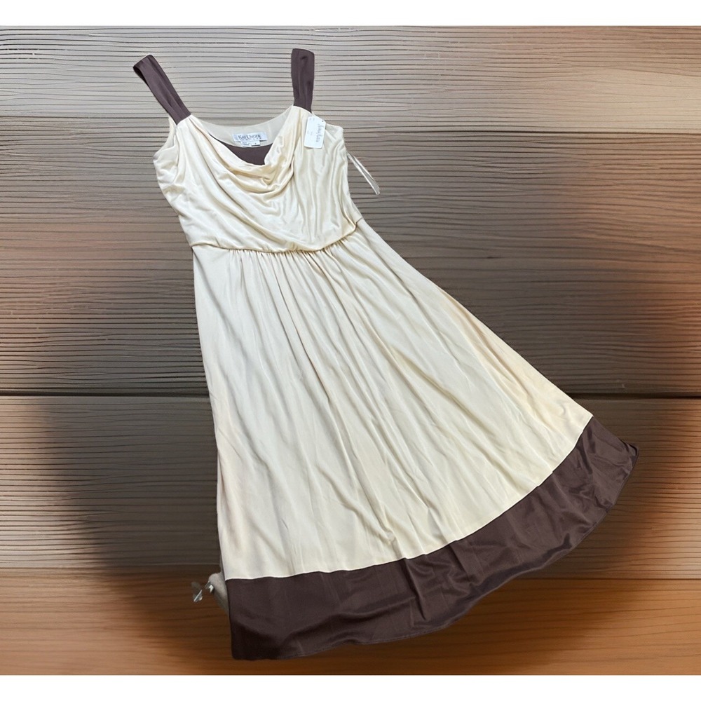 Kay Unger New York Womens 100% Silk Sleeveless Midi‎ Sheath Dress Beige 4 NWT
